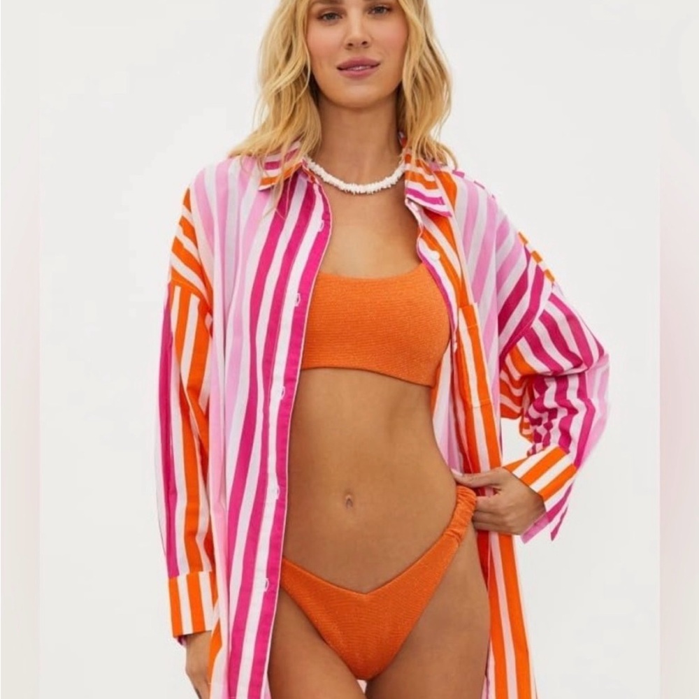 Beach Riot Alexa Bikini with Pink & Orange Stripe Cover-Up/ NWT